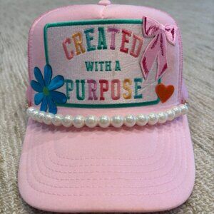 Pink Embroidered Cap with Pearls